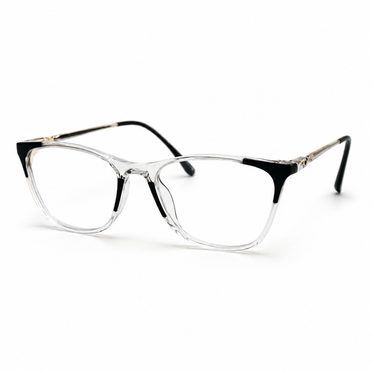 Transparent Square Blue Light Eyeglasses with Black Accents / نظارة بلو لايت شفافة بتصميم سكوير وتفاصيل سوداء